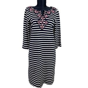 Talbots Petites Embroidered knit Dress Midi Women’s  Medium Petite MP striped